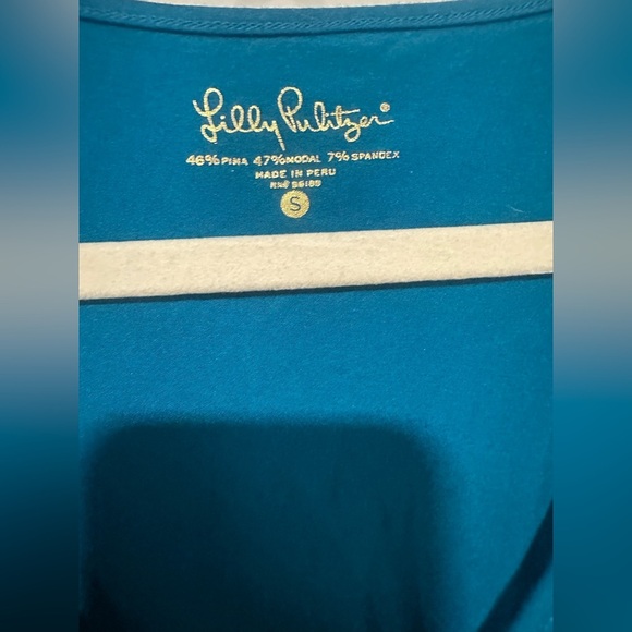 Lilly Pulitzer Samira Top Ruffle S/S V Neck Tidal Wave Blue Green Women's Size S - Picture 3 of 3